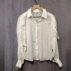 Topshop Ruched Shoulder Button Blouse Women's 4 Cream Babydoll  Fairy Retro